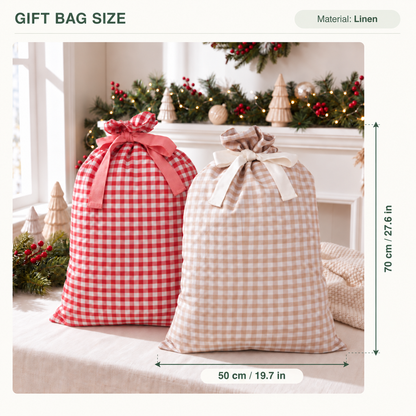 Embroidered Custom Name Christmas Linen Gift Bag