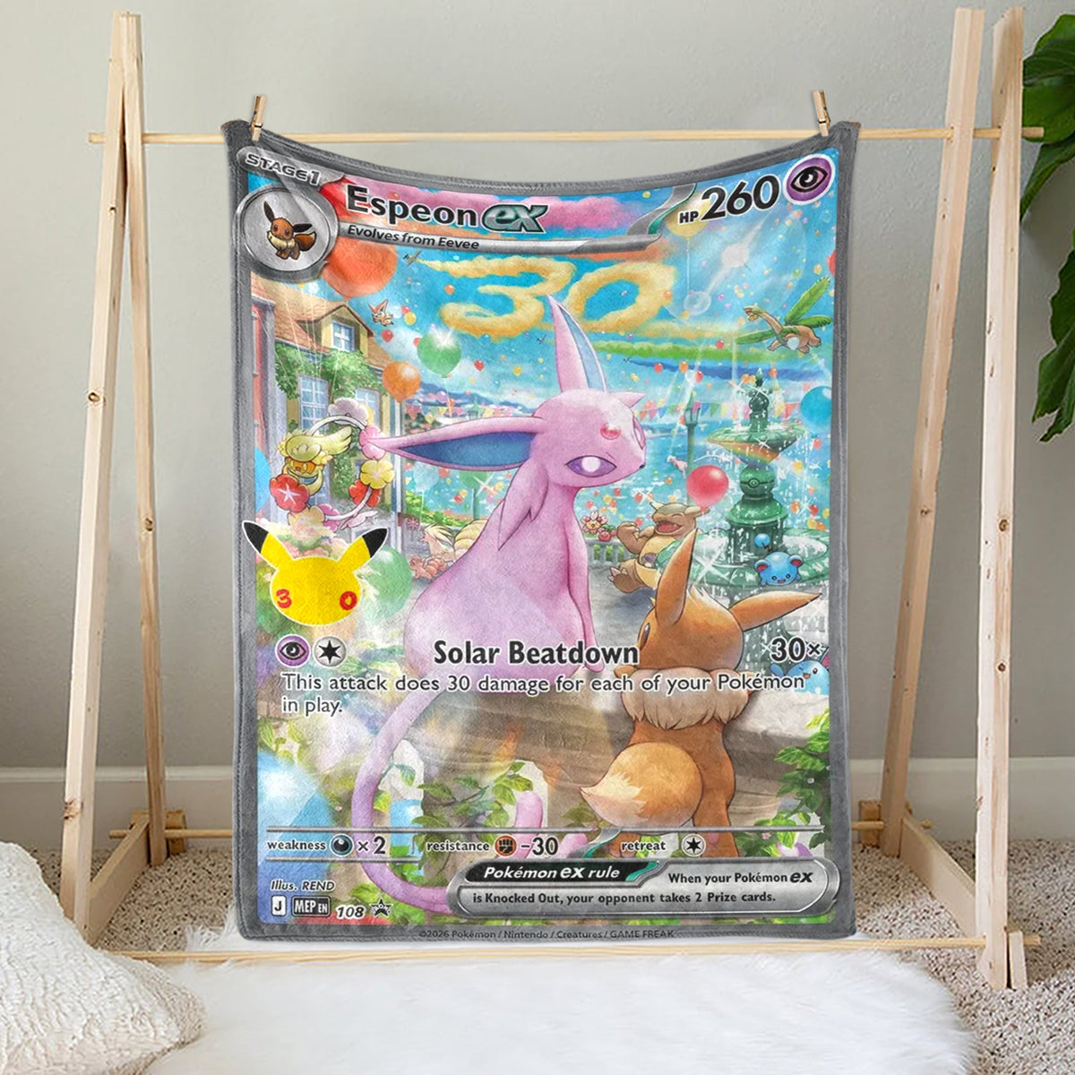 PKM Espeon Ex30th Anniversary Custom Fleece Blanket