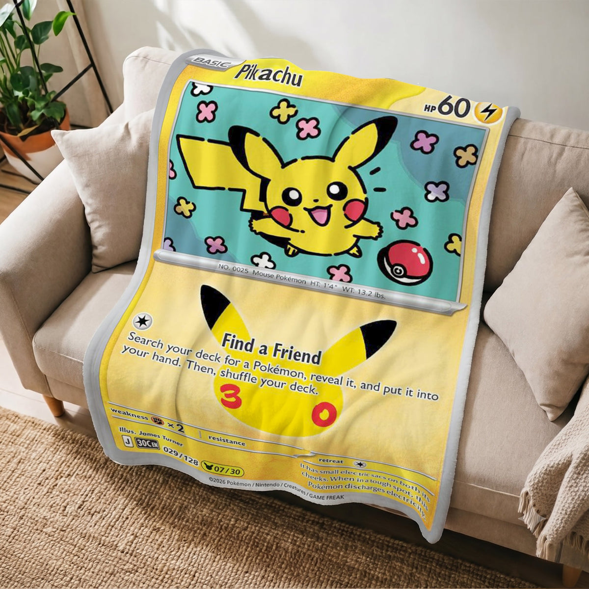 PKM Pikachu 30th Anniversary Custom Fleece Blanket