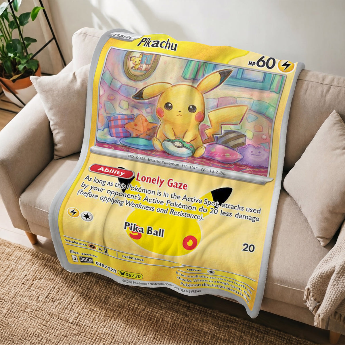 PKM Pikachu 30th Anniversary Custom Fleece Blanket