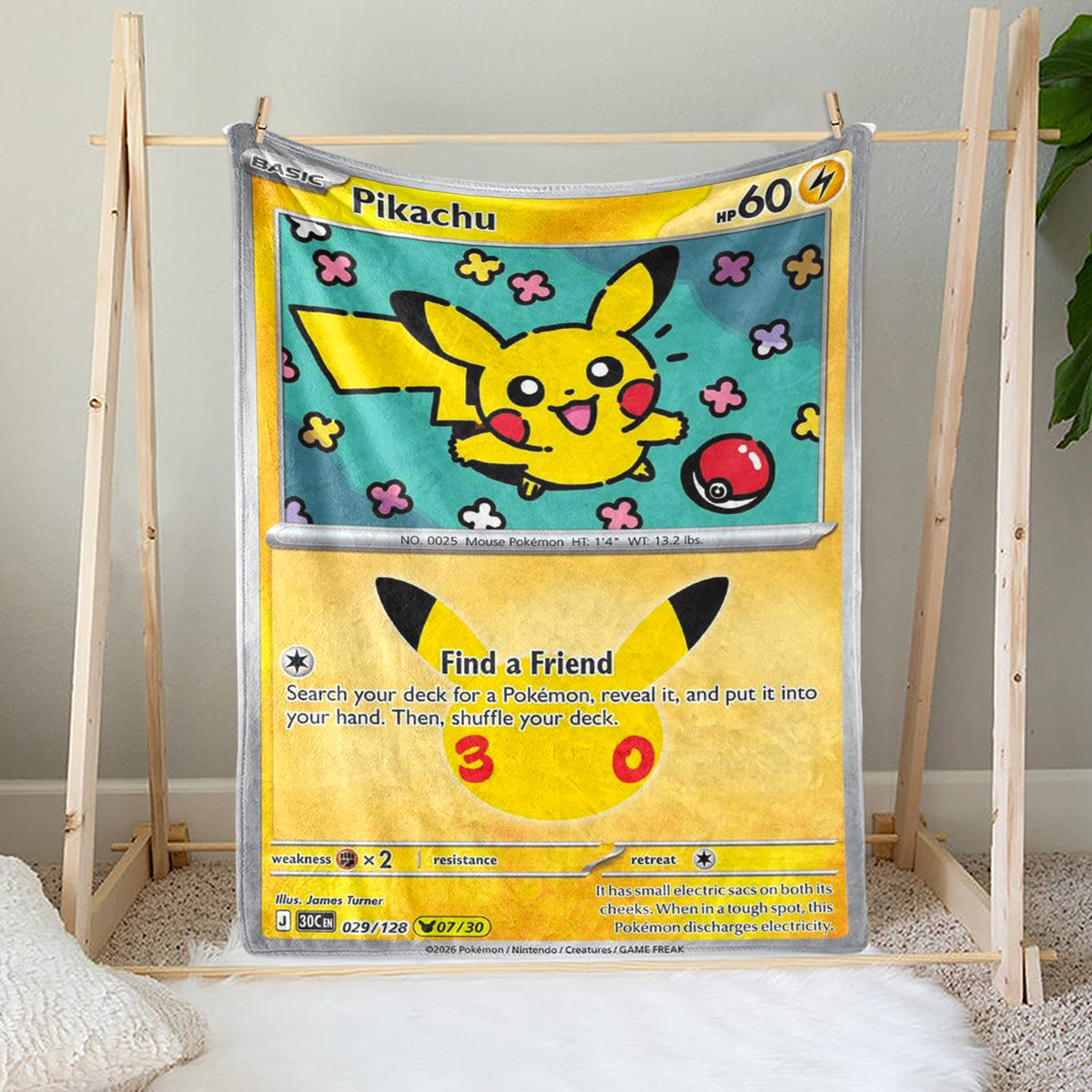 PKM Pikachu 30th Anniversary Custom Fleece Blanket