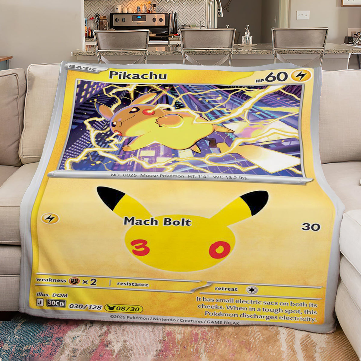 PKM Pikachu 30th Anniversary Custom Fleece Blanket