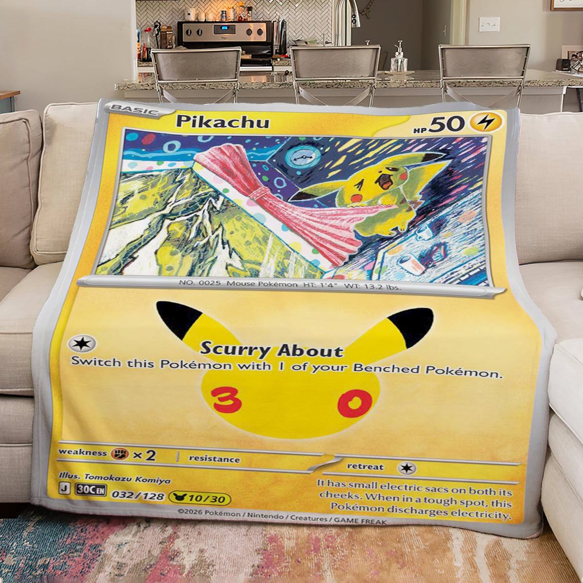 PKM Pikachu 30th Anniversary Custom Fleece Blanket